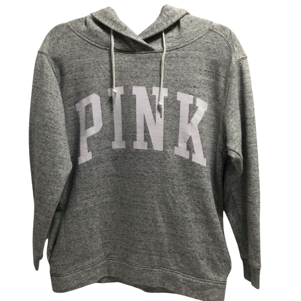PINK Victoria's Secret Gray Fleece Logo Hoodie Sweatshirt Women's. Graphic print